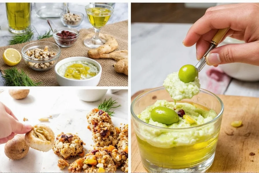 Bowl of olive oil with mixed spices and slice of bread