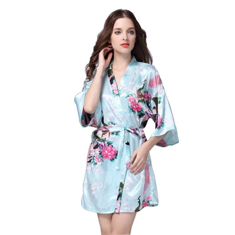 

Plus Size Women Summer Silk Kimono Bridal Robes Sleepwear Short Sleeve Nightgown Satin Pajamas