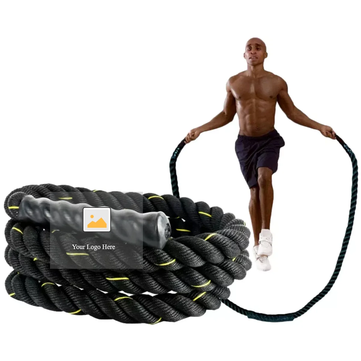 

Custom Logo 2.8 Meter Length Workout Exercise gym Battle Rope training jump skipping Rope heavi Fitness ropes, Black & yellow