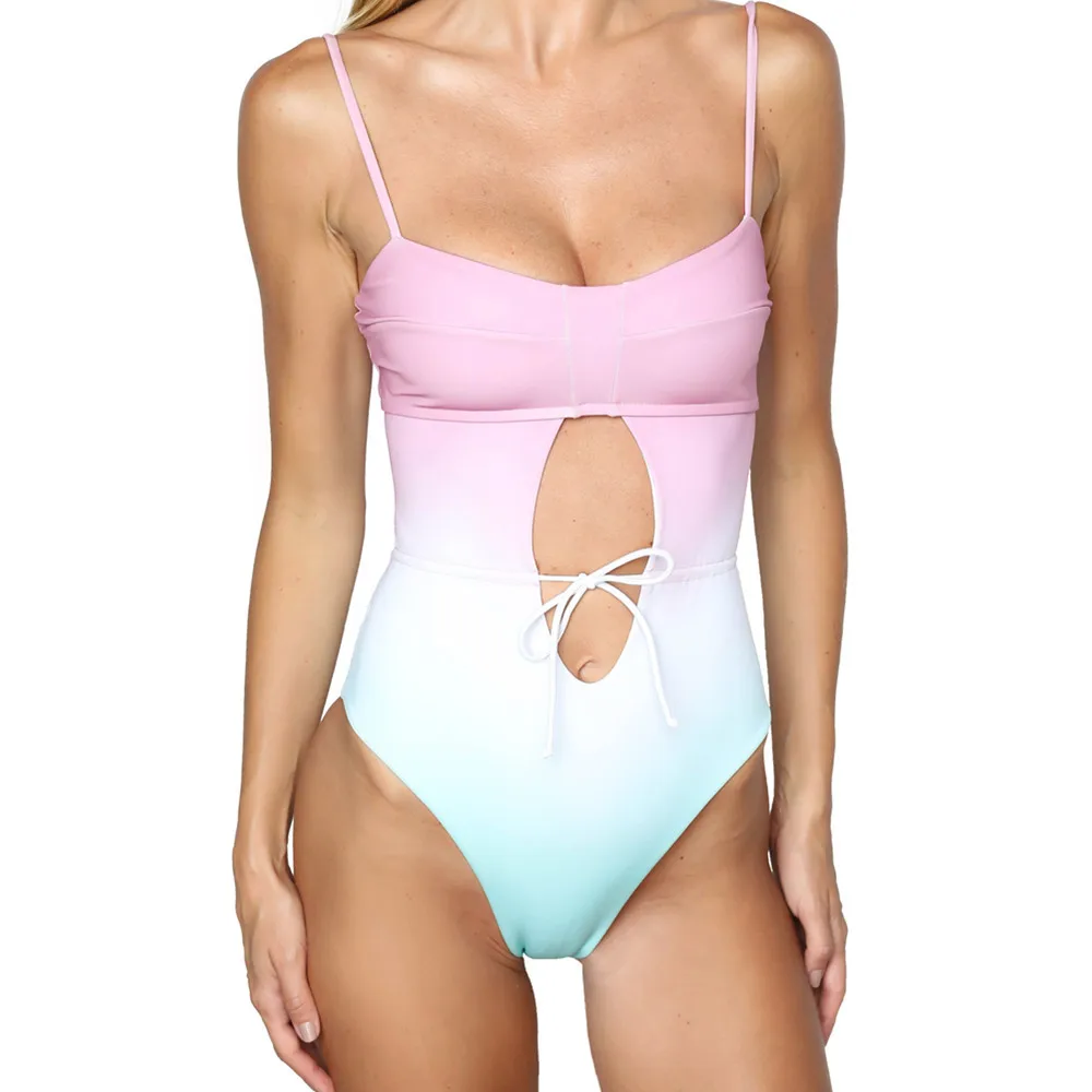 

One Piece Woman Swimwear Hollow Out Swimwear Fashion Gradient Bikini Bandage Bathing Suit