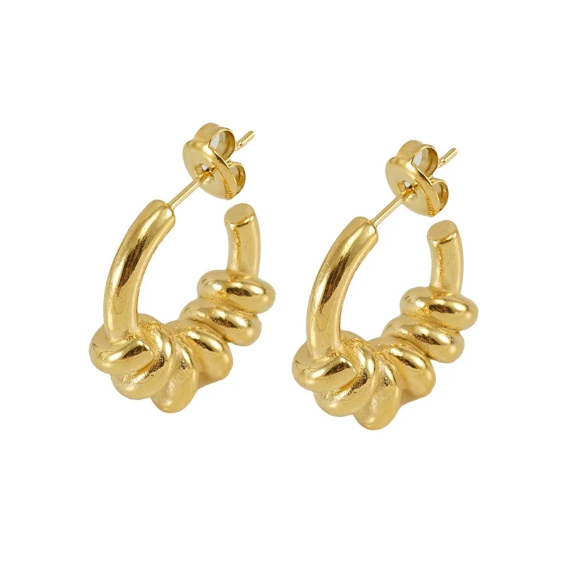

High Polished Stainless Steel Twining Hoop Earrings Jewelry 18K Gold Plated Spiral C Shape Earrings for Women Ladies