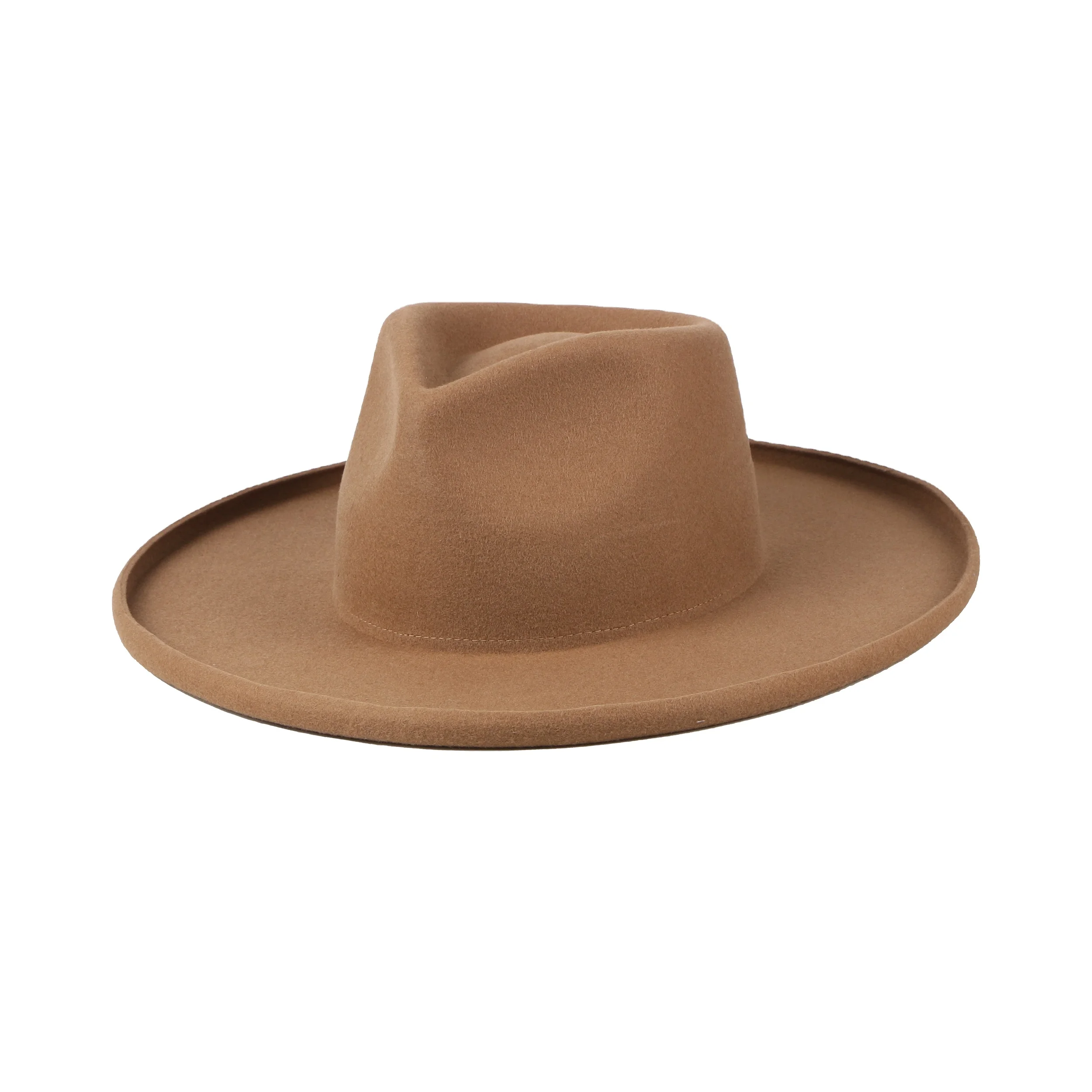 

HUAYI HATS Custom Brown Vintage Wide Brim Wool Felt Pencil Brim Fedora Hats For Women