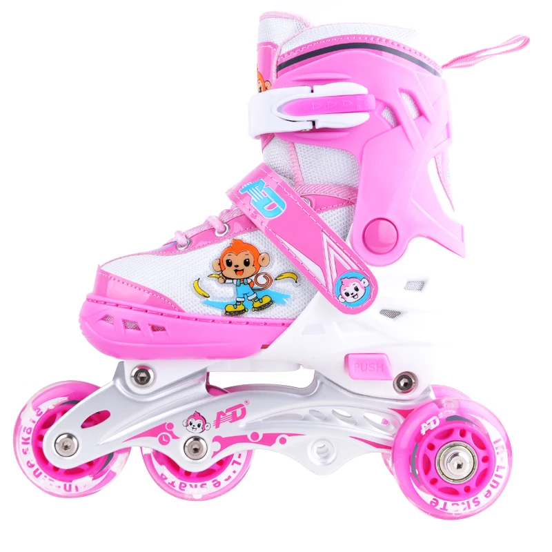 

3 in 1 kids adjustable size quad inline roller 4 wheels roller blade skates, Blue, pink