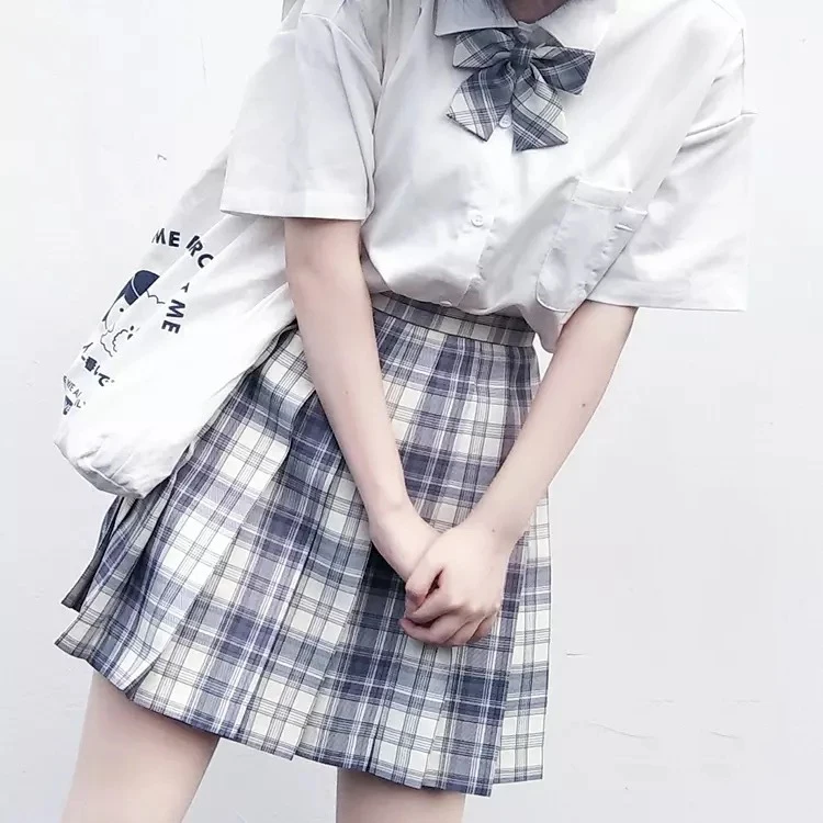 

School Girl Uniform Pleated Skirts Japanese Fashion School Uniform High Waist A-Line Plaid Skirt Sexy JK Uniforms Woman With Tie