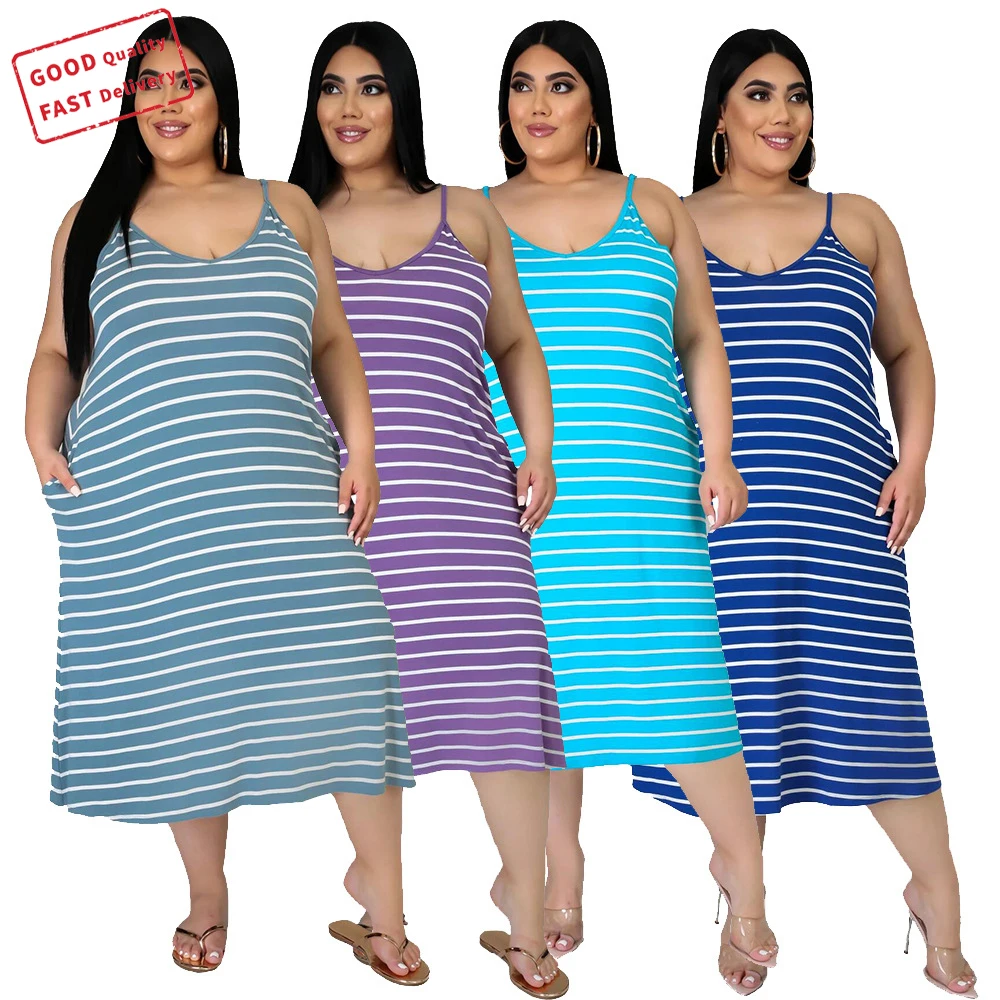 

GQ2939 hot sale long dresses striped sling loose plus size dress casual dresses, Picture color