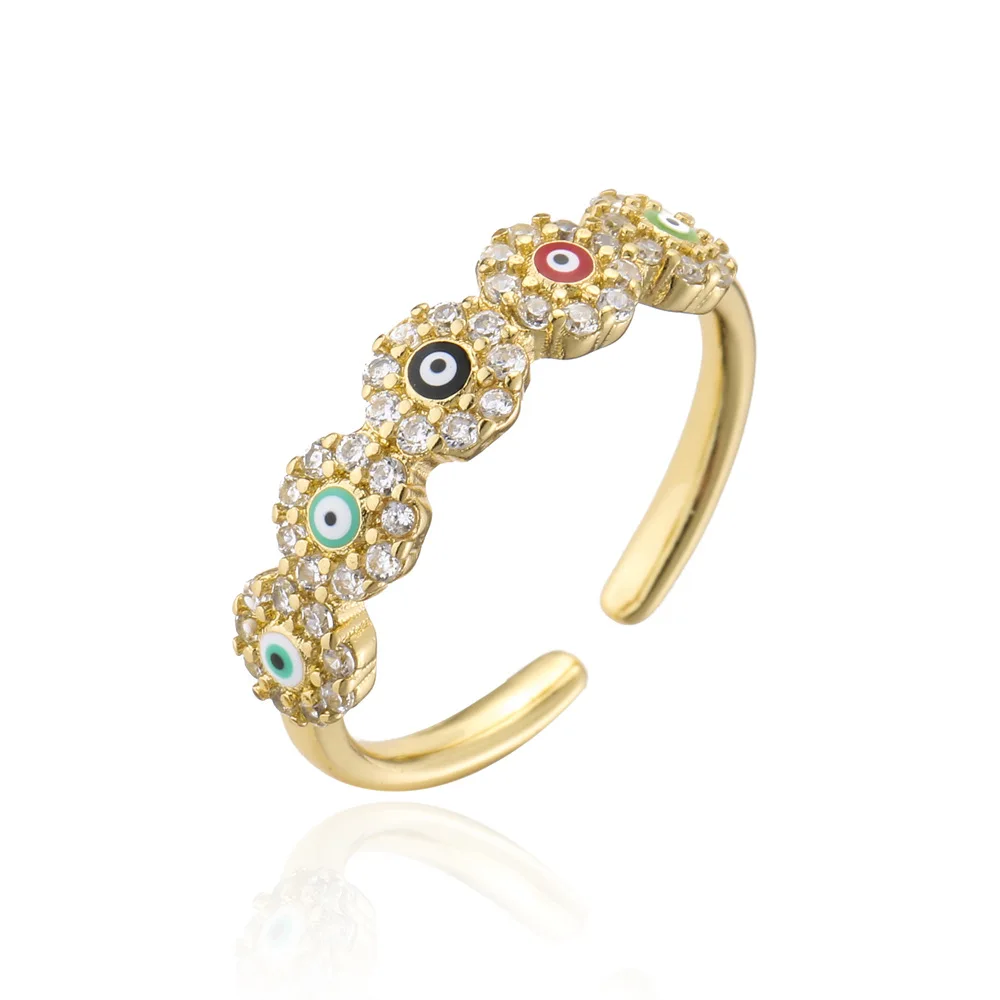 

Fashion Adjustable Round Zircon Eyes Opening Ring Colorful Oil Dripping Eyes Finger Ring