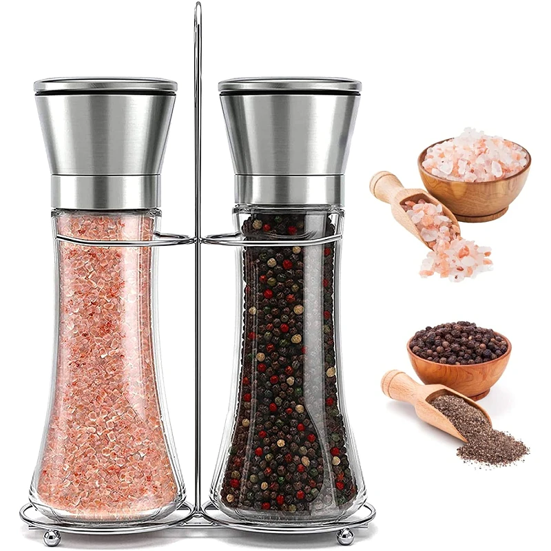 

Home Stainless Steel Salt and Pepper Grinder Set Tall Glass Salt and Pepper Shakers Glass and Stainless Steel Mill