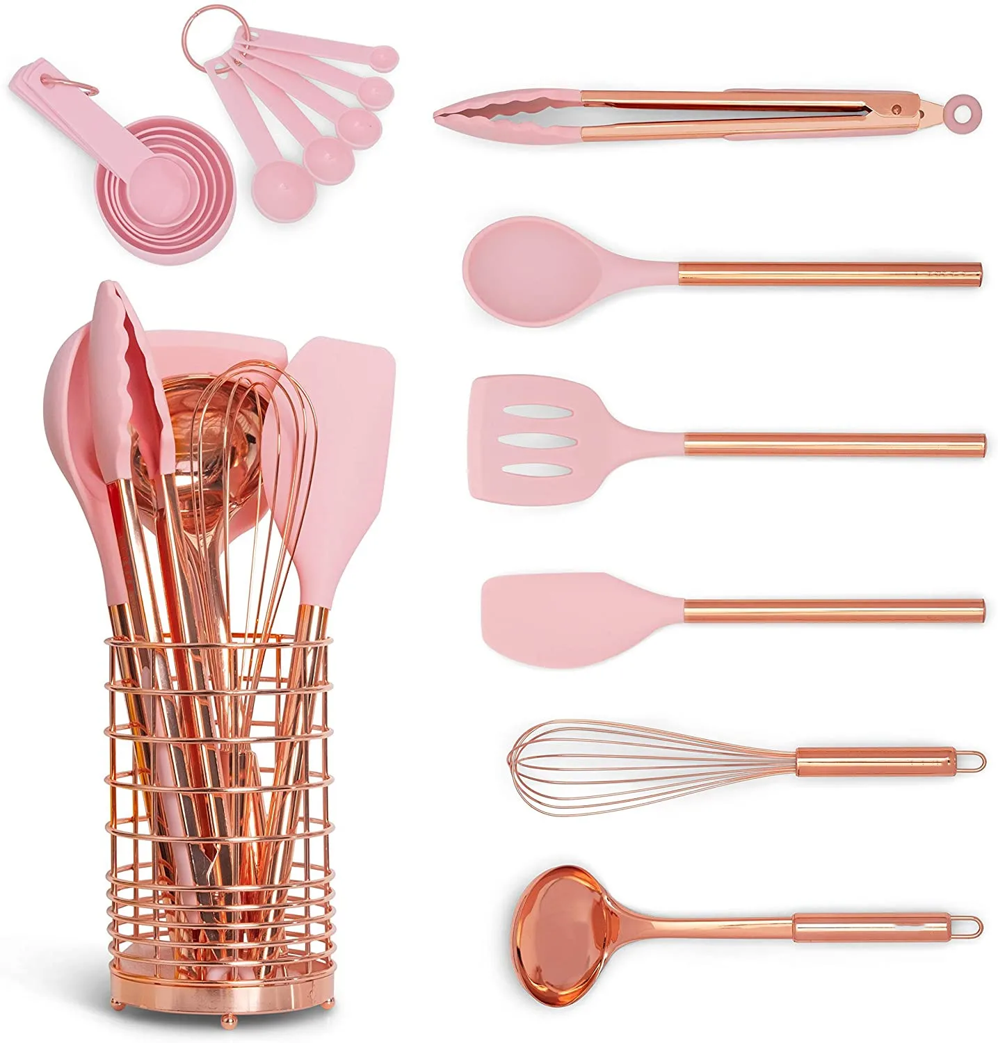 

Luxury Rose Gold Kitchen Utensils Set Silicone & Stainless Steel Home Accessories Serving Custom Set