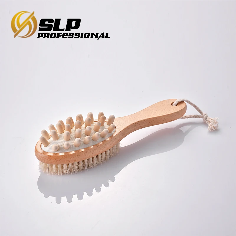 
Double Side Massage Bristle short Wooden Handle Bath Brush Spa Shower Body Cleaning Scrubber 