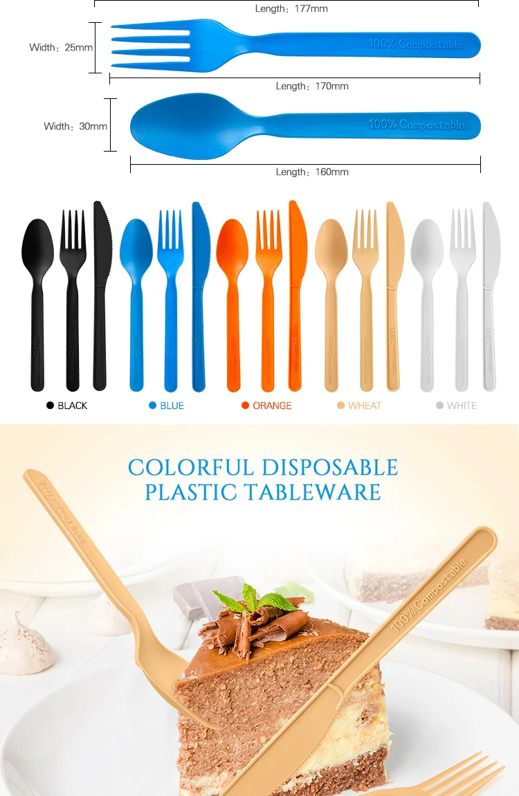 Cutlery with Napkin Colorful PLA Plastic Wholesale Disposable Flatware Sets Support Top Level Quality Knife Spoon Fork S