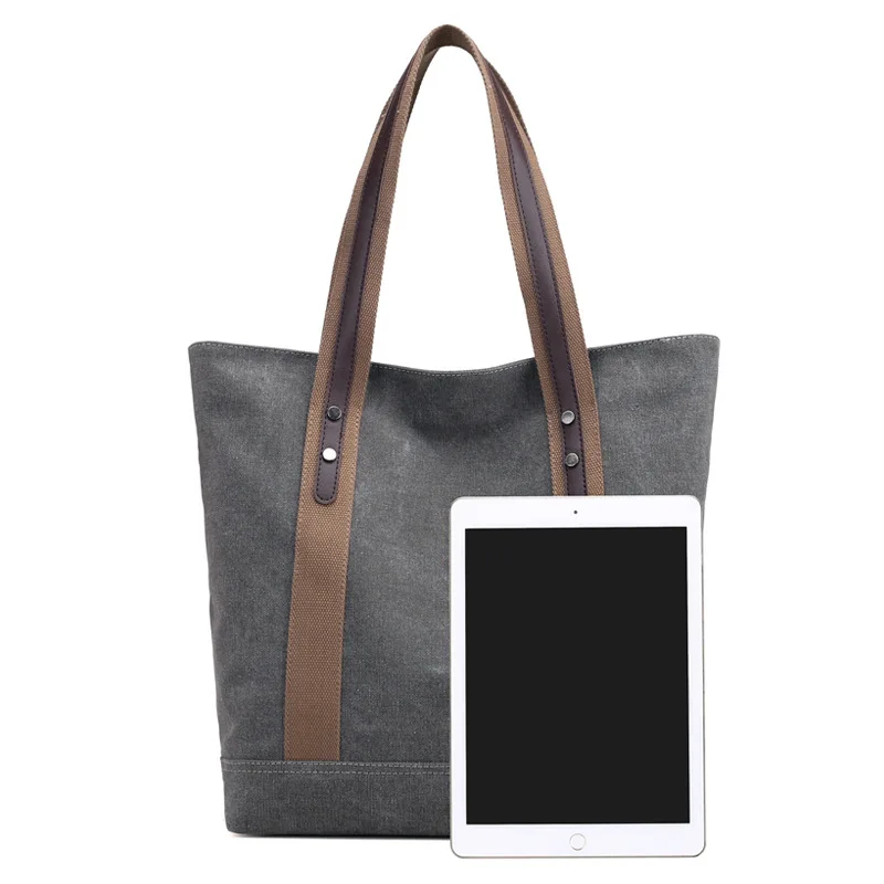 

2021 Women's Shopper Shopping Canvas Shoulder Bag Female Hand Bags Environmental Storage Reusable Foldable Tote Bag, Green, black, gray, purple, brown