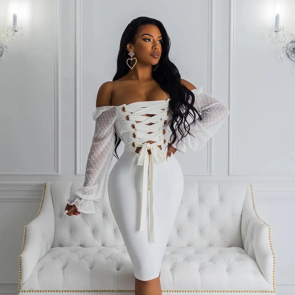 Top Quality Long Sleeve Women Evening Party Rayon Bodycon Celebrity Bandage Dress