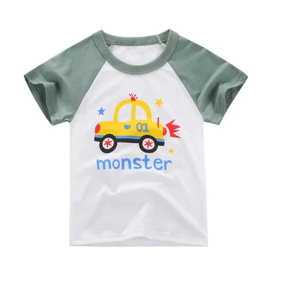 

F40358A high quality Cotton cartoon car boys clothing kids children's short sleeve T-shirt boys baby clothing, As picture