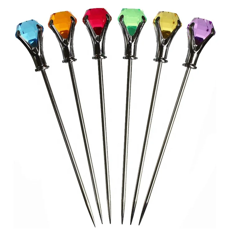 

Colorful Diamond-Head Skewers Fruit Stick Martini Picks Garnish Server