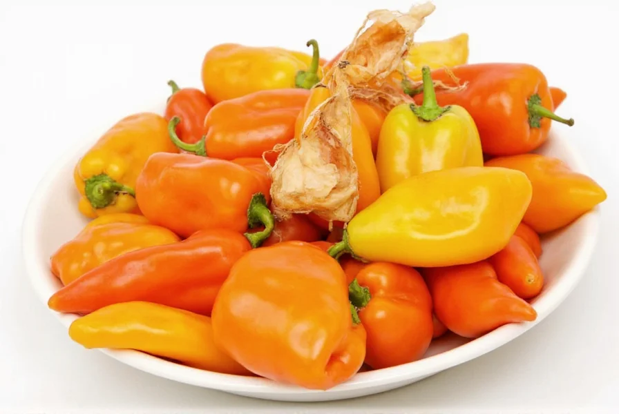 Habanero peppers on a wooden table