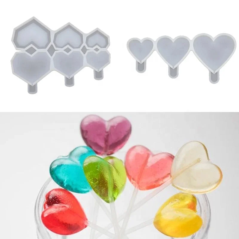 

Love Heart Shaped Lollipop Silicone Mold Chocolate Candy Cake Mold Popsicle Mould Cake Decorating Tools Kitchen Bakeware, Transparent white