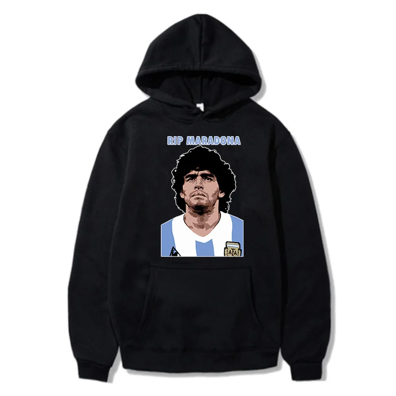 

Black diego Maradona print hoodie Cotton Unisex Hooded casual sport pullovers for men and women custom