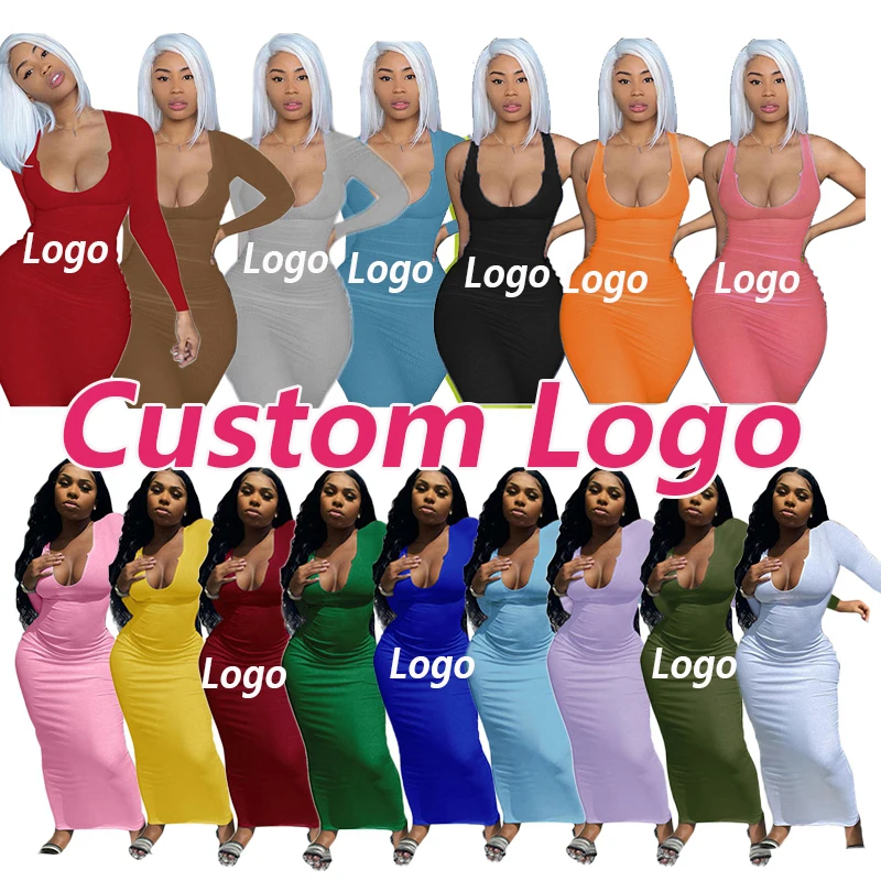 

2021 Custom logo Ladies One Piece Dresses Set Deep V Neck Women Maxi Dress Autumn Clothing Dresses Women Lady Elegant