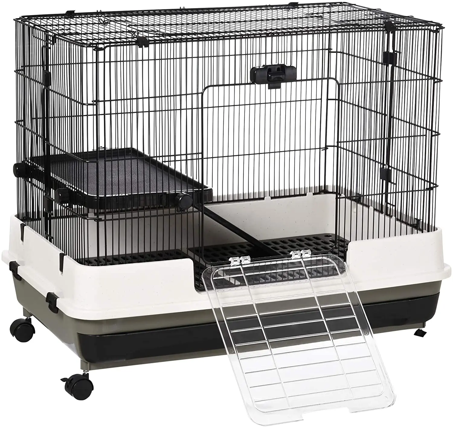 

Luxury Small Animal Cage Rabbit Guinea Pig Hutch Pet Play House with Platform, Ramp,Removable Tray