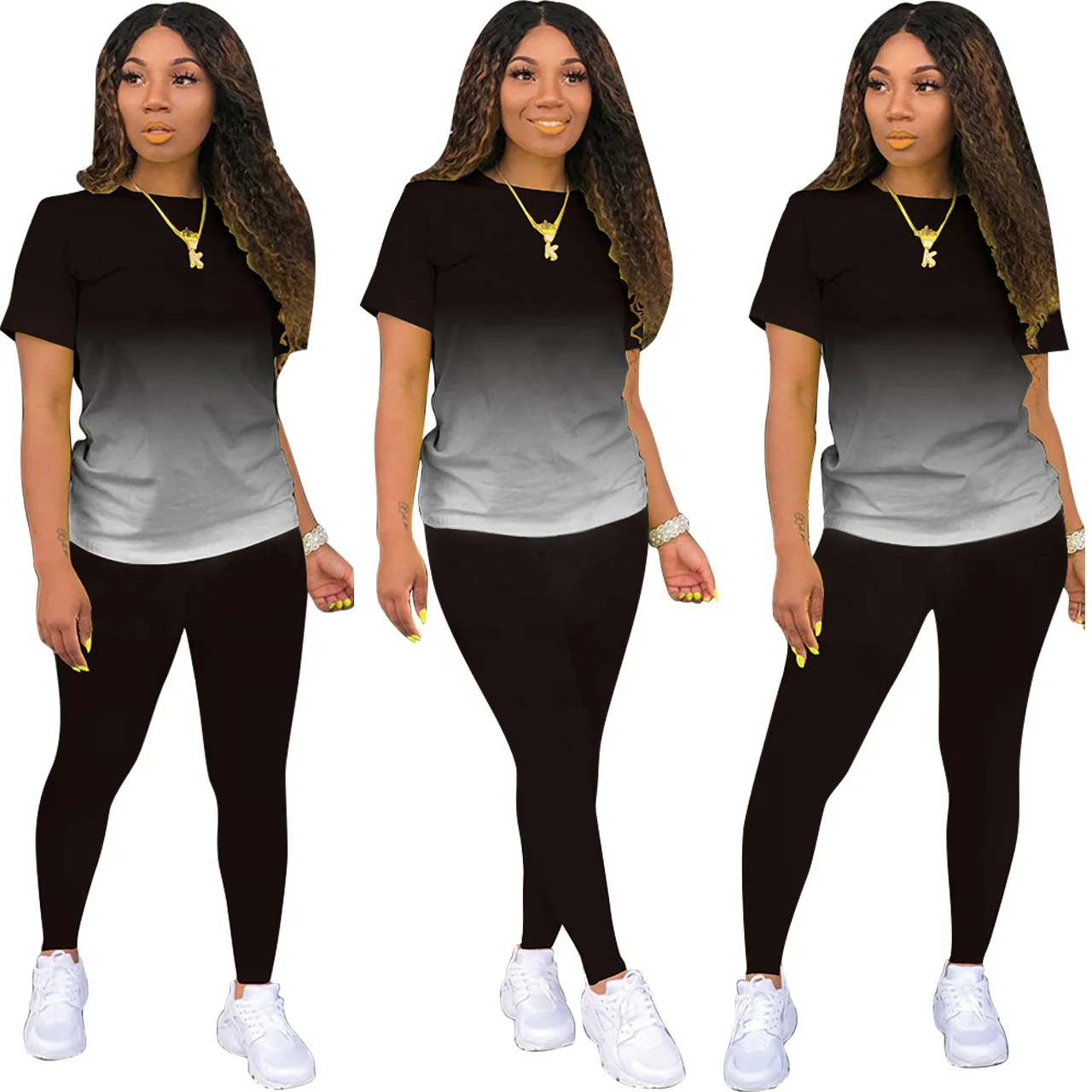 

Hot Selling Classic Casual Women Clothing Solid Color Short Sleeve Shirt Long Pants Two Piece Outfits