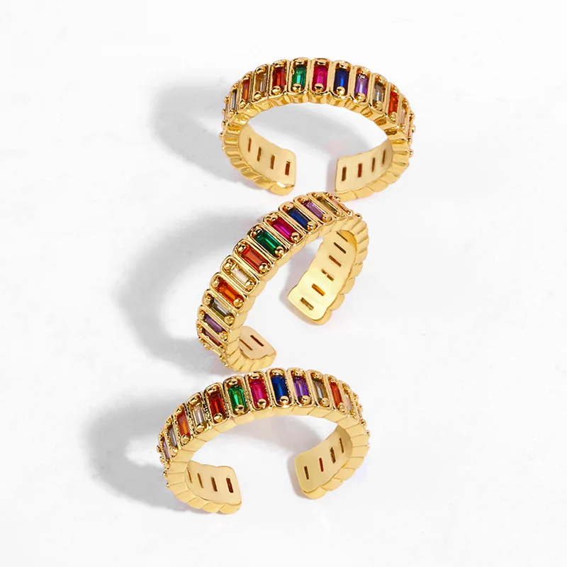 

Retro Gold Plated Colorful Rings for Women Luxury Open Finger Ring Jewelry