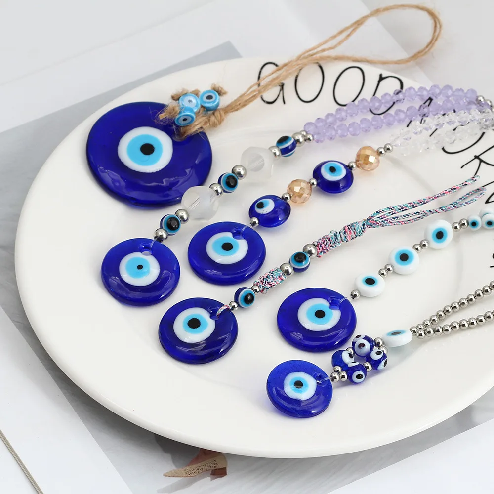 

Hot Sale Turkish Eye Pendant Beaded Strap Key Chain Enamel Glass Round Blue Evil Eyes Keychain Accessories