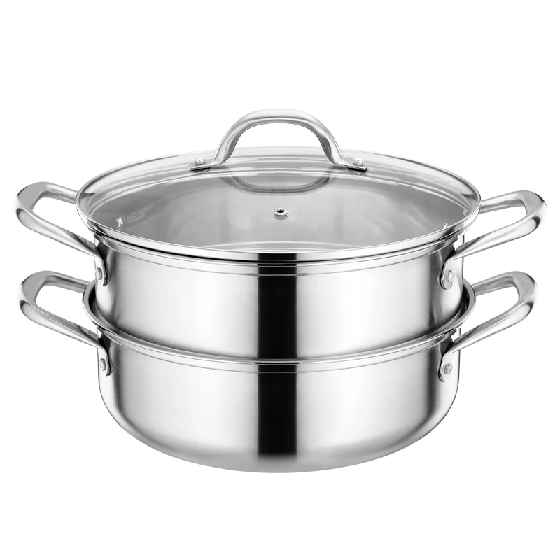 

High Quality Stainless Steel steamer pot Multi-layer soup steamer with 2-layer steam grid, Silver