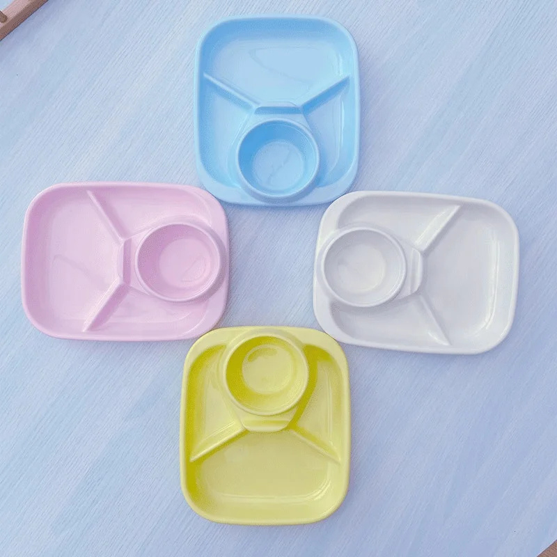 

Dishwasher BPA Free Divided Baby Plates 4 Colors Rectangle Plastic Kids Plates for Toddlers, Pink,blue,yellow,white