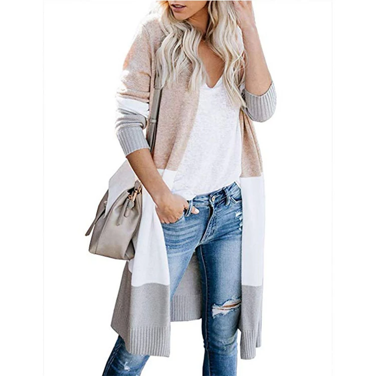 

D95168 Knitted cardigans for women sweater stitching striped jacket