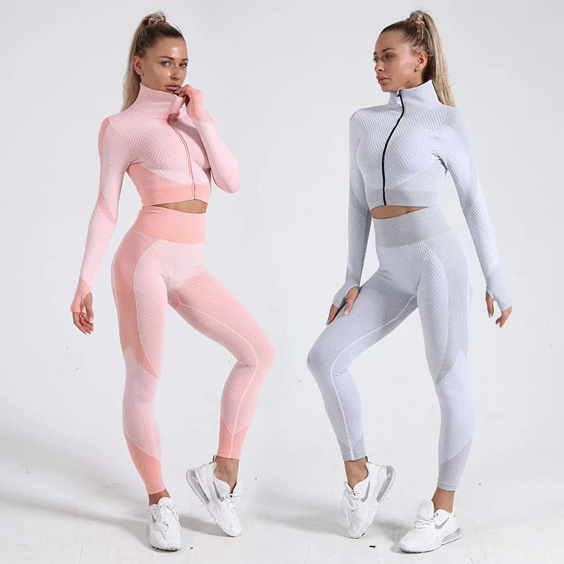 

Summer Smooth Long Sleeve Yoga Crop Top With Thumb Holes High Waist Leggings Padded Push Up Sports Bra With Removable Pads, 10 colors, as picture shown