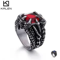 

KALEN Mens Crystal Stainless Steel Ring For Men Biker Gothic Dragon Claw Jewelry