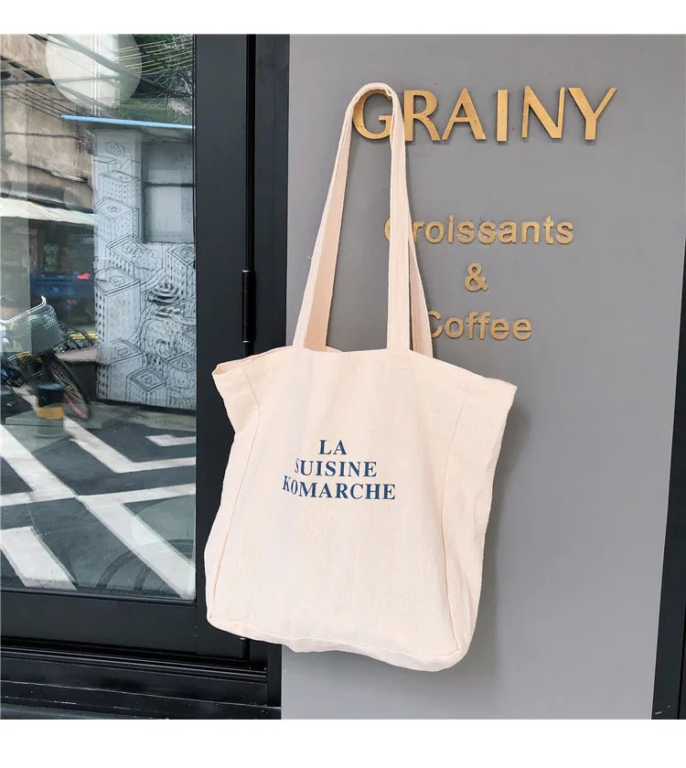 

2021 Letter Printing Custom Tote Bag Wholesale Students Leisure Women's Shopping Bag Wholesale, White