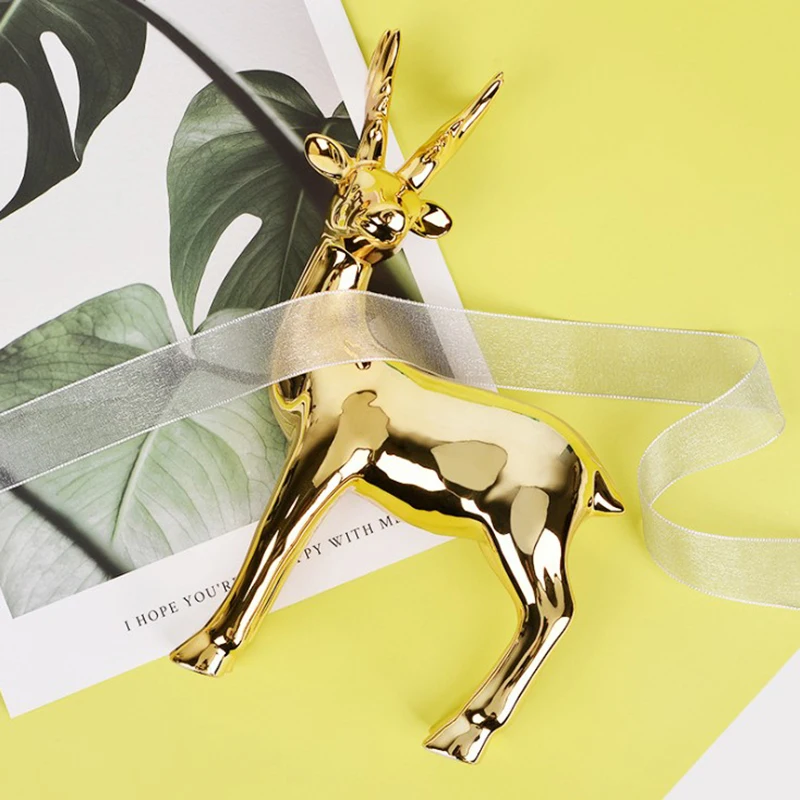 

Living Room Christmas Decoration Ceramic Deer Gold Plating Home Decoration Deer