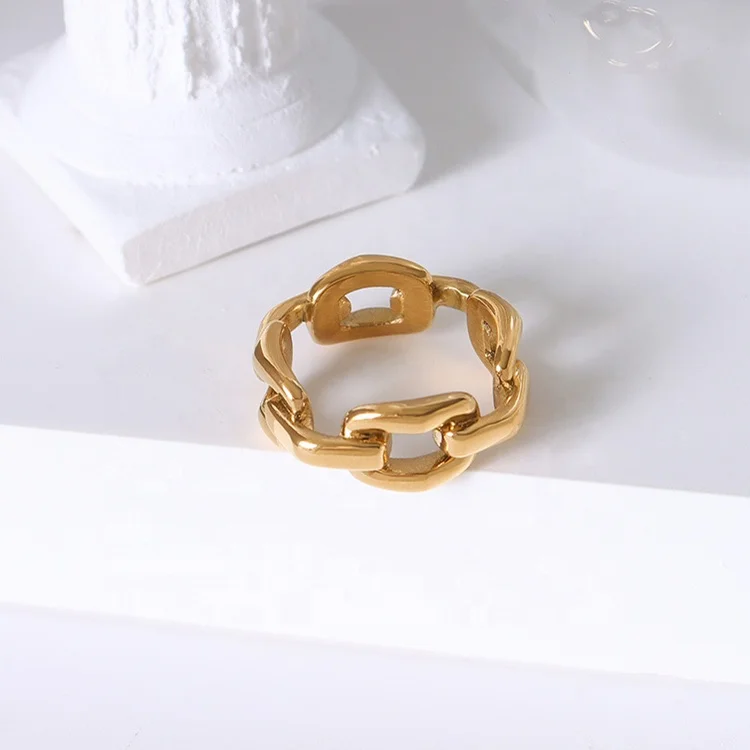 

18K gold plated chain ring stainless steel tarnish free jewelry