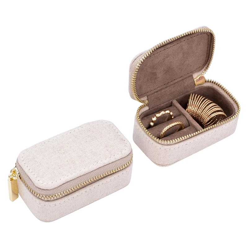 Zip Travel Velvet Jewelry Giift Box Mini Earrings Ring Case