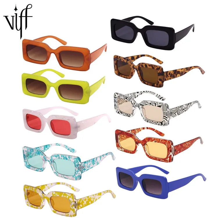 

VIFF HP21208 Vintage Chunky Lentes De Sol White Blue Red Leopard Print Frame Rectangle Sunglasses 2022