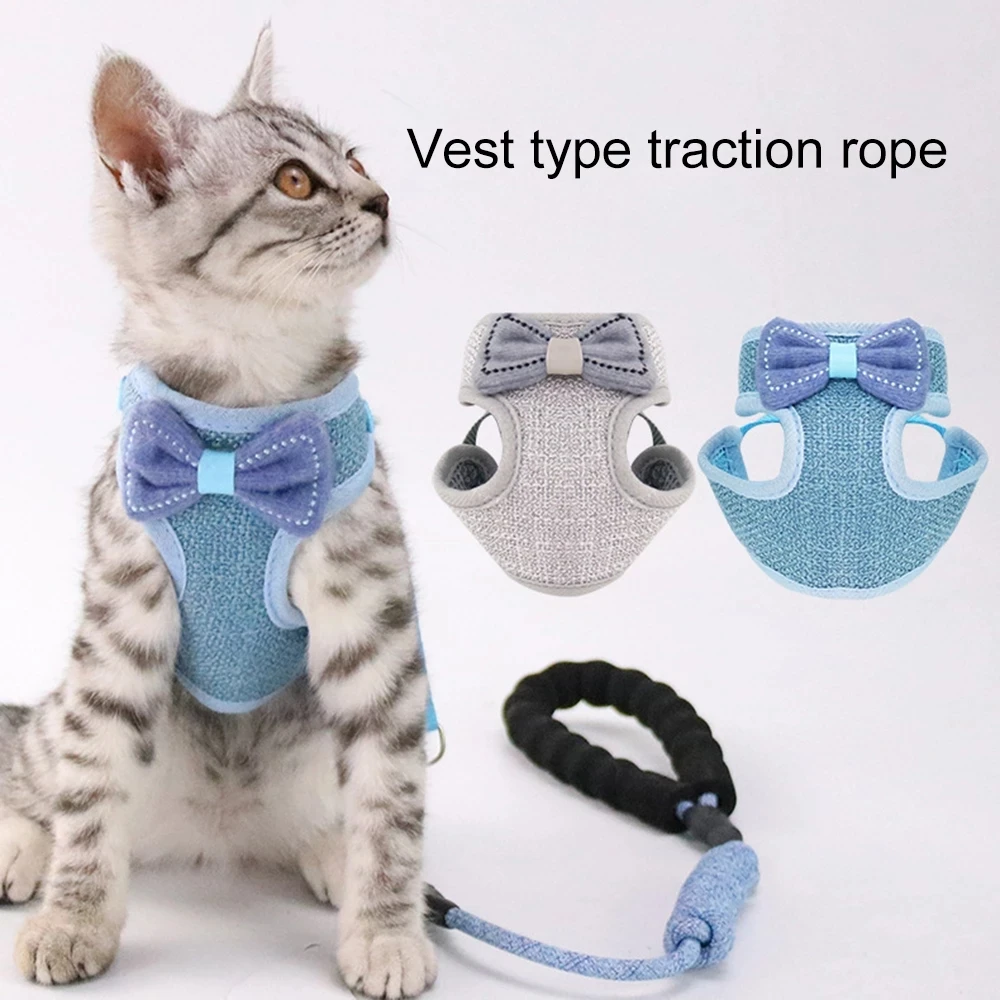 

New Bow Cat Harness Pet Leashes Chest Adjustable Harness Bowknot Cats Leashes Walk Chest Strap Vest Cat Collars Accessories