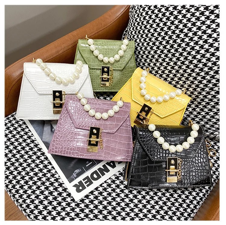 

2021 Summer New Pearl handle women handbags sling chains bag Alligator pu leather shoulder purses