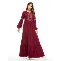 

plus size embroidery designs puff sleeve islamic clothing loose sleeve cotton gown style abaya with tassel