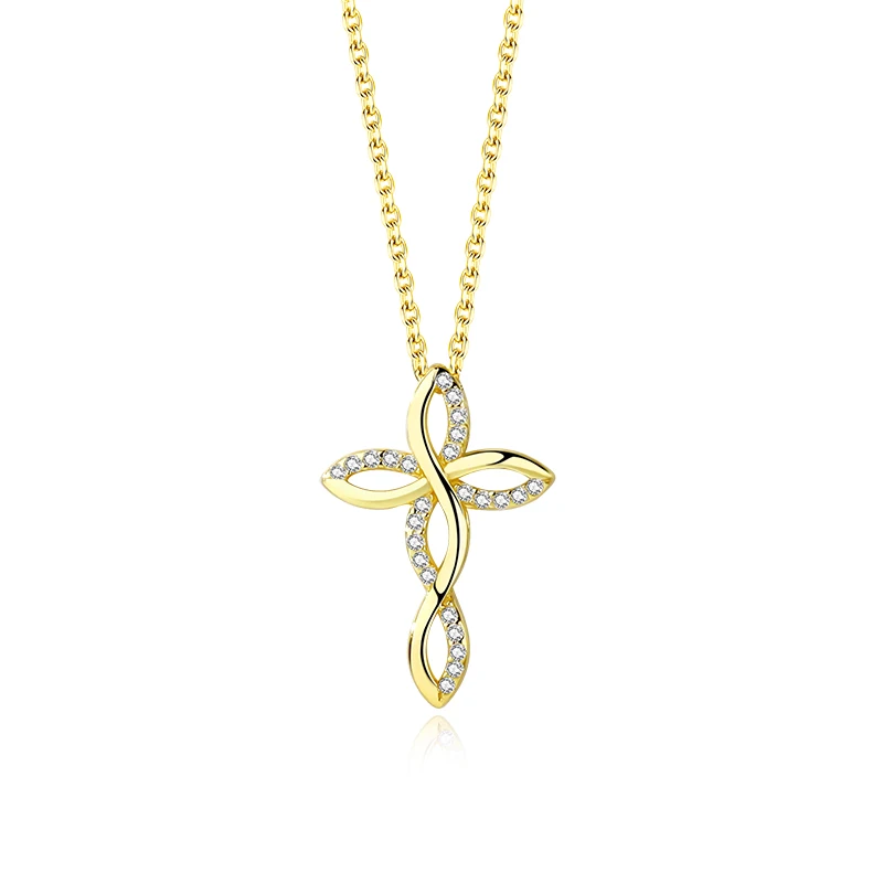 

Trending Religion Necklace Jewelry 925 Sterling Silver 18K Gold Zircon Cross Pendant Necklace for women