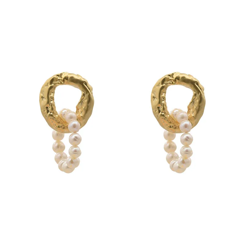 

Vintage Geometric Imitation-Pearl Drop Earrings Simple Metal Irregular Texture Earring Women Jewelry Accessories