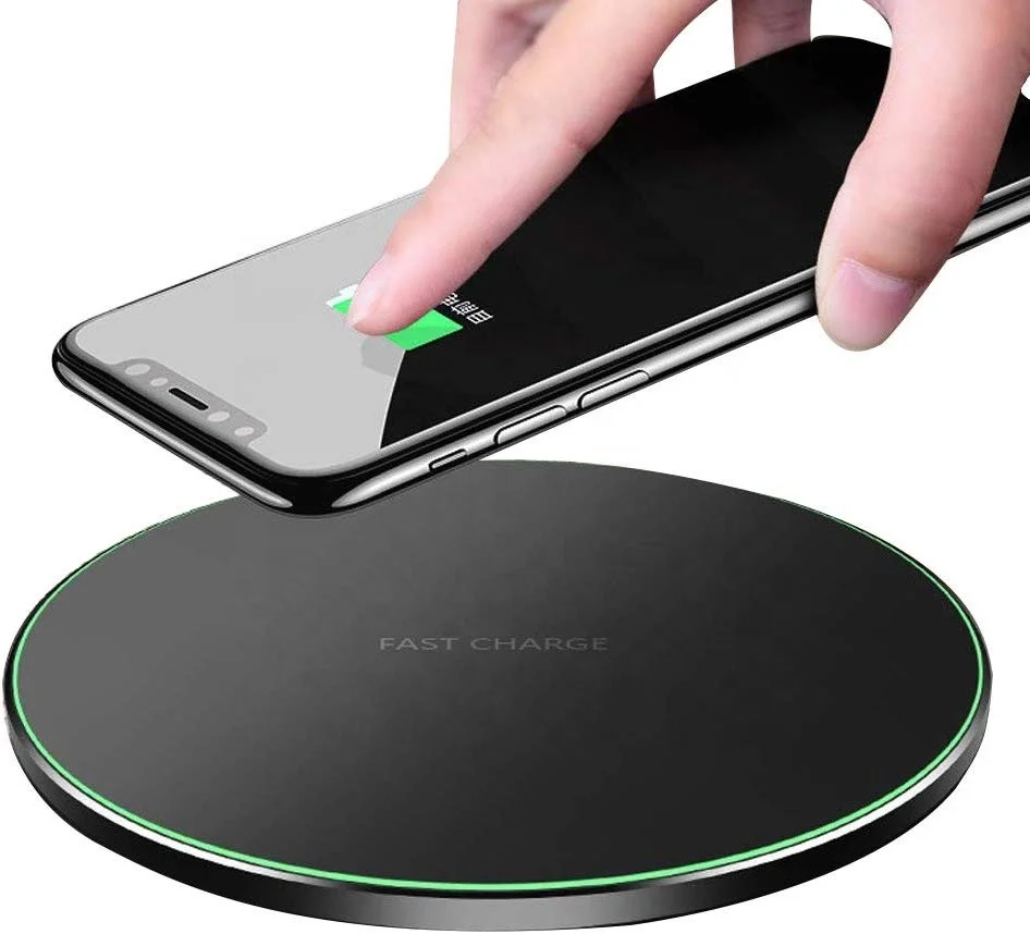 

2020 Desktop Q8 Aluminum Inductive Magnetic Fast Charging Pad Plate Qi Wireless Charger With Flowing Light Led For Cell Phone, Black, white