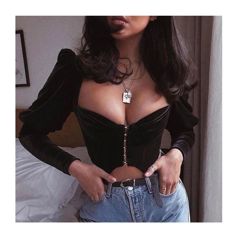 

Fashion bustier sexy long sleeve black womens outfit corset top with sleeve, As pictures