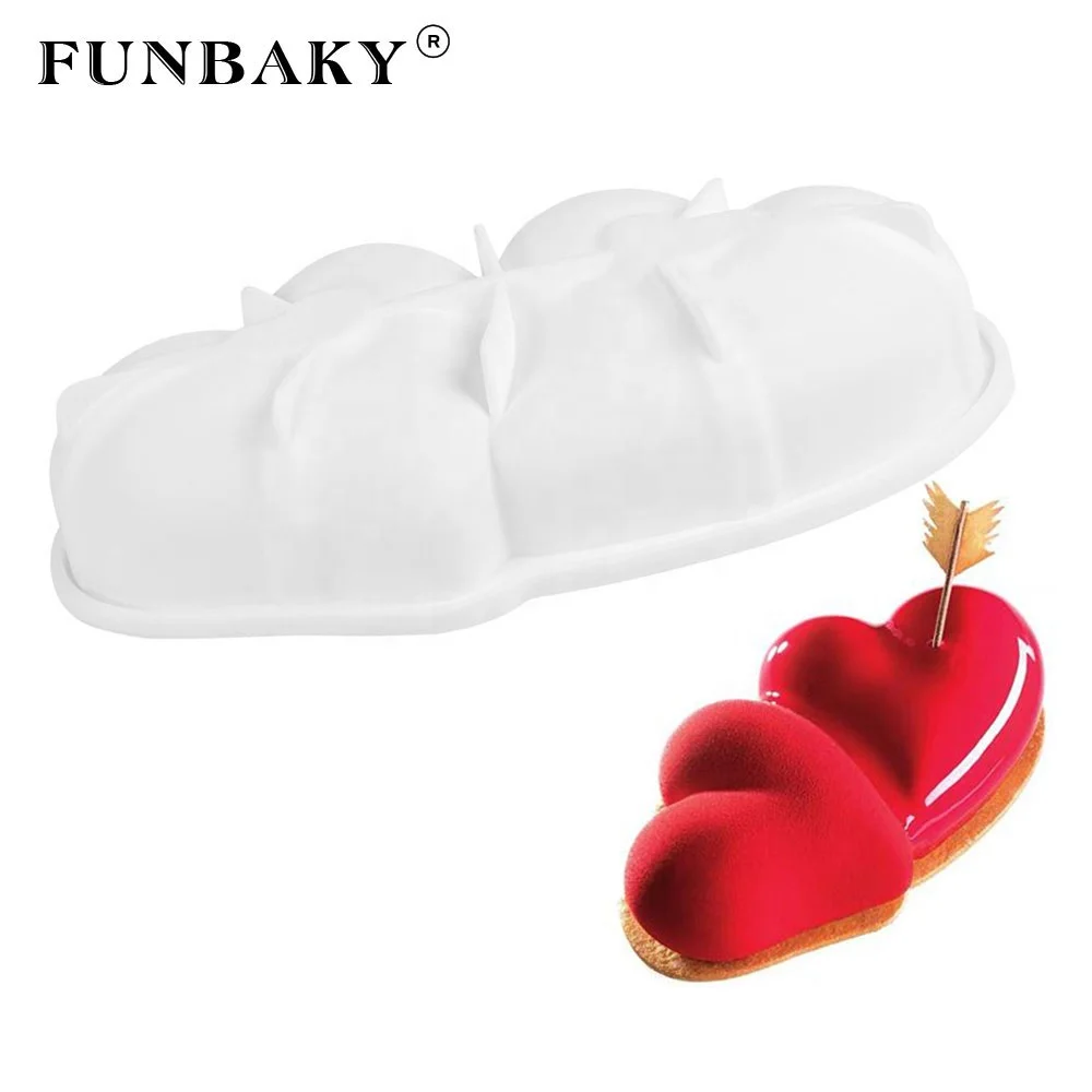 

FUNBAKY JSC3091 Nonstick cake silicone mold large size double heart shape Valentine ' s Day homemade cake mould for lovers, Customized color