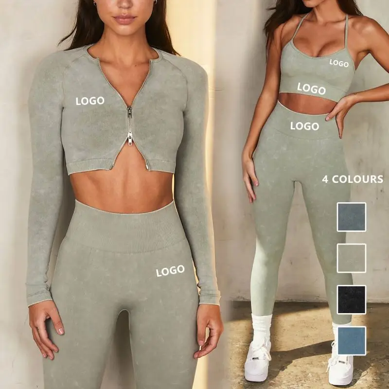 

Brand new Running fitness yoga tight leggings set seamless solid color zipper jacket yoga sport suit yoga wear for women