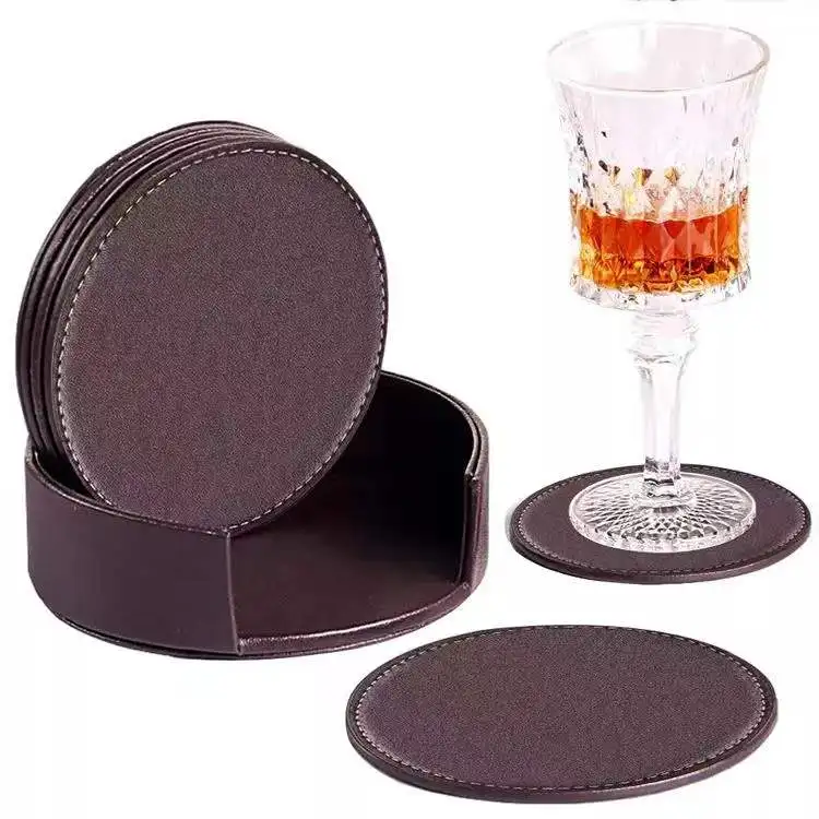 

Cup Mat Pad Protect Furniture from Coffee or Tea Coasters for Drinks Leather Coasters with Holder