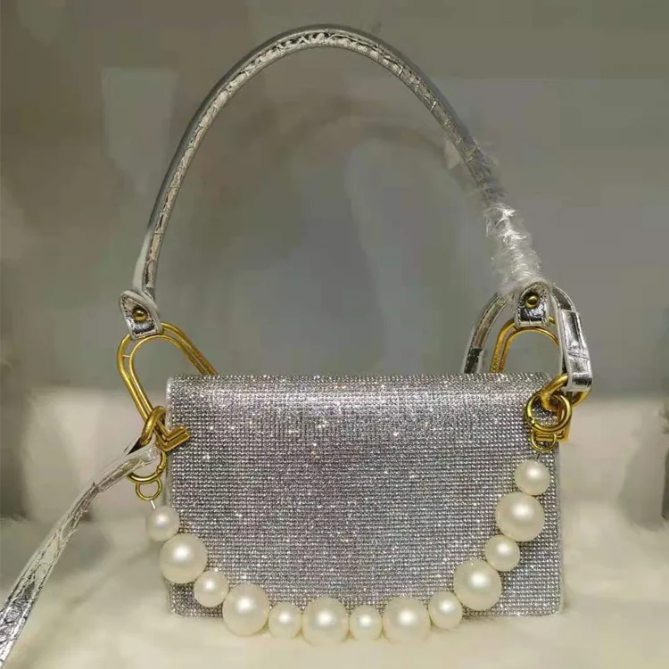 

2022 Trendy New Design Shoulder Luxury Women Summer Soft Leather Rhinestone Custom Purses And Handbag