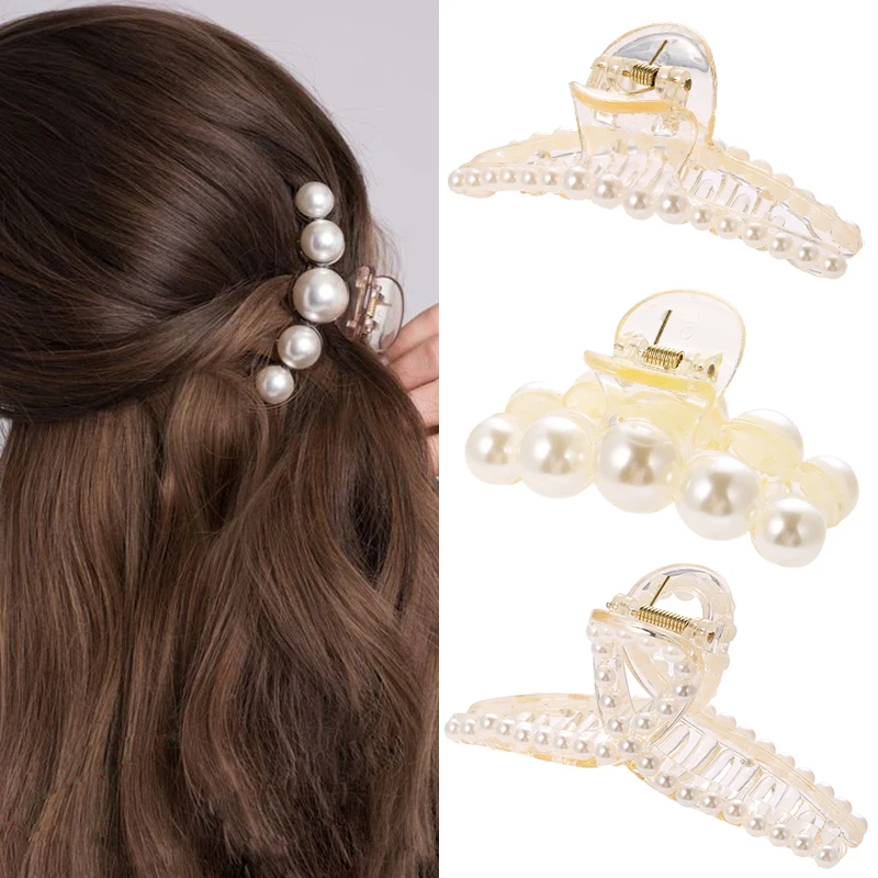 

2021 Trend Big Pearl Hair Claws Barrette Hairpins Clips Elegant Hair Accessories for women girls, White
