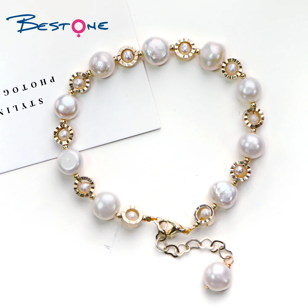 

100% nature freshwater pearl bracelet smile charm baroque pearl bracelet with 14k gold plating