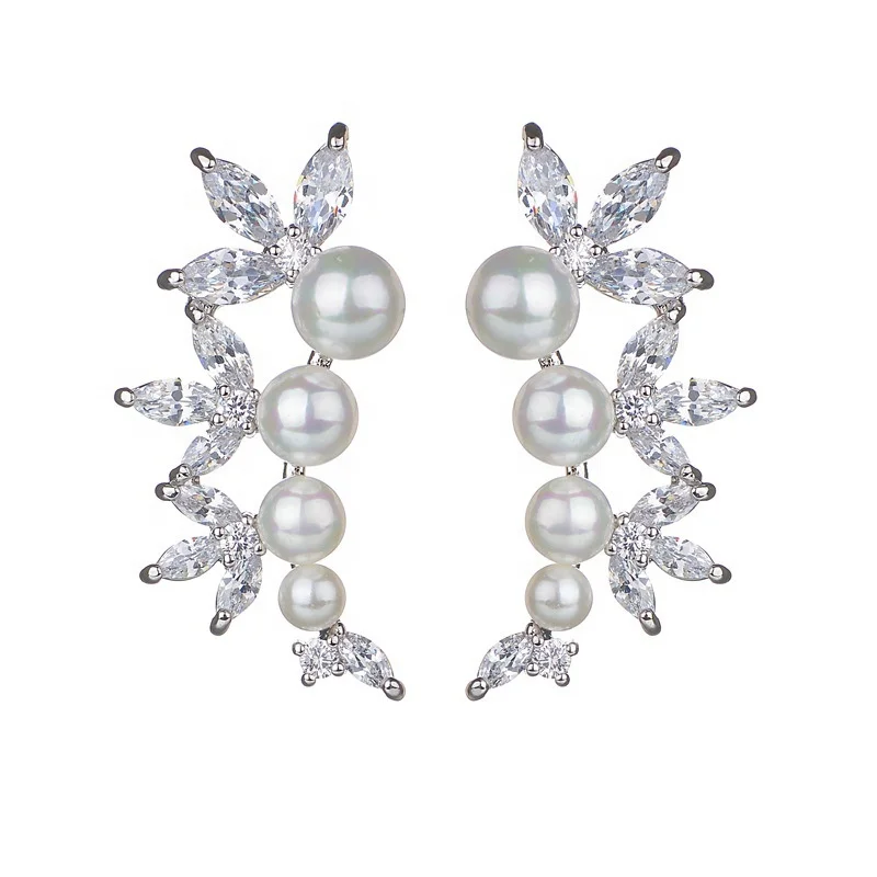 

On-line Retail Store Fashion Pearl With Zircon Jewelry Women Chandelier Earrings, White